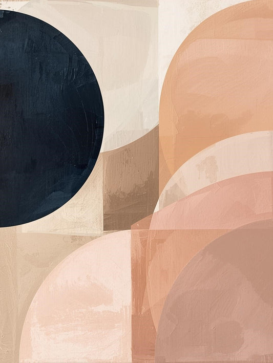 Paint by Number Abstract Navy & Blush Circles – Modern Neutral Wall Art for Adults