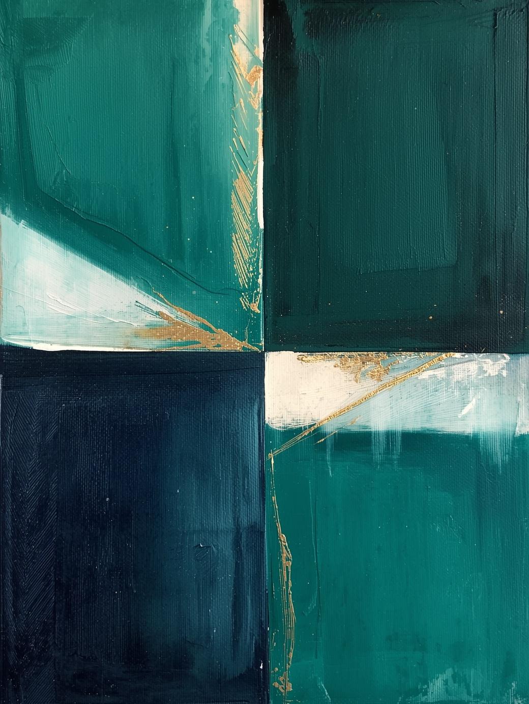 Paint by Number Abstract Teal and Navy Blocks – Modern Geometric Wall Art for Adults