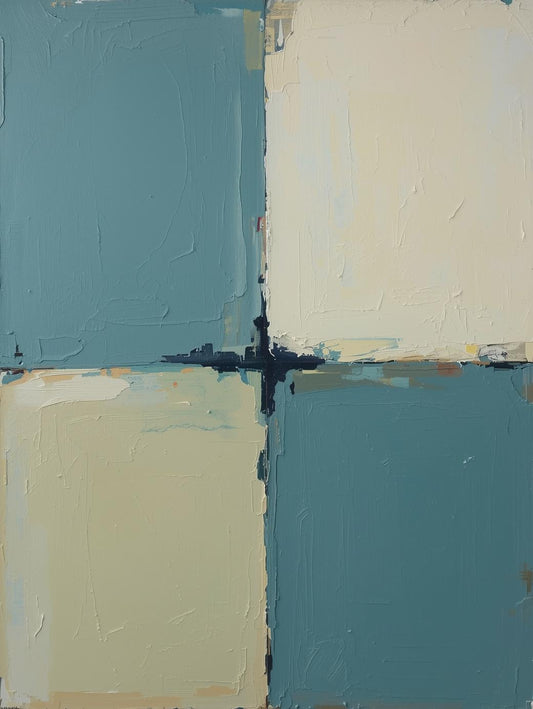 Paint by Number Abstract Blue Neutral Grid – Contemporary Minimalist Wall Art
