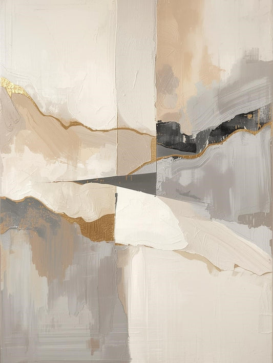 Paint by Number Abstract Neutral Textured Divide – Minimalist Gold Accent Art
