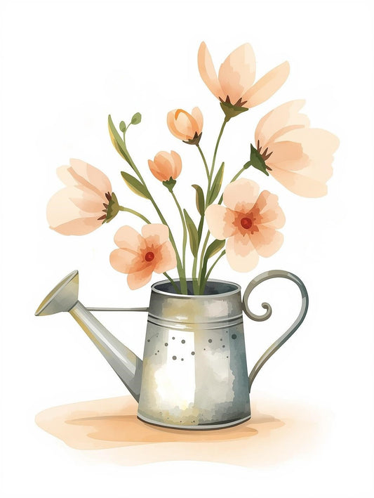 Paint by Number Watering Can with Garden Flowers – Easy Paint Kit for Adults