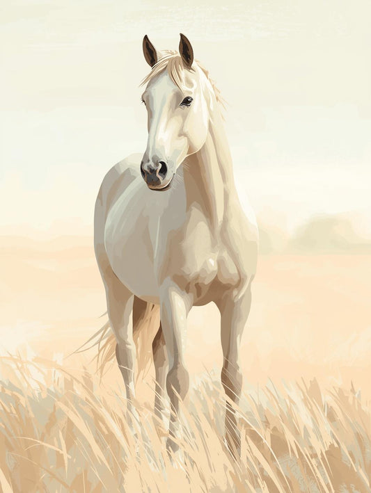 Paint by Number Graceful White Horse in Soft Meadow – Paint by Number Kit for Adults Easy Horse Painting