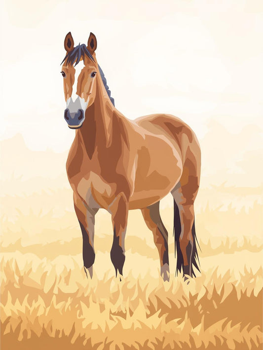 Paint by Number Rustic Brown Horse in Open Field – Paint by Number Kit for Adults Easy Farm Animal Painting