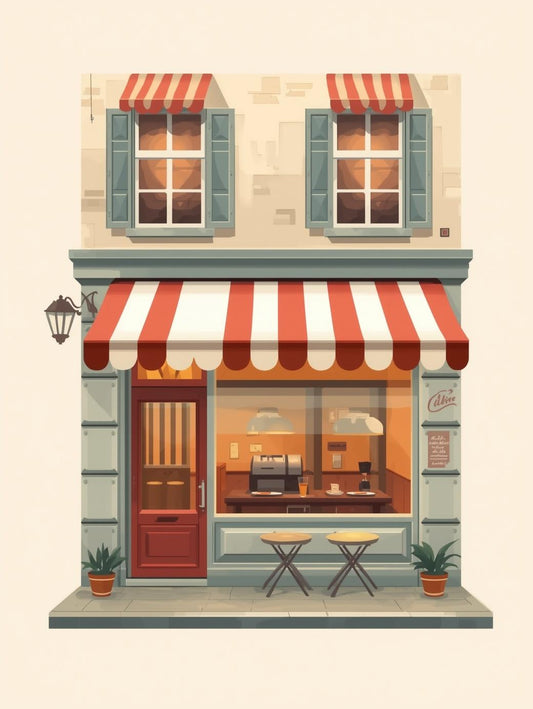 Paint by Number Charming Village Coffee Shop Exterior – Paint by Number Kit for Adults Easy Cozy Street Scene