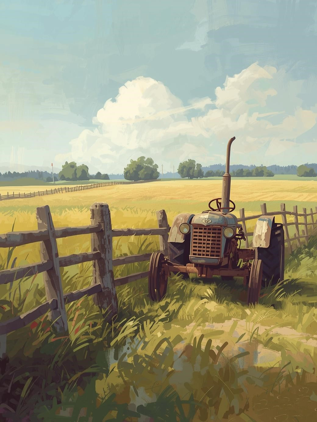 Paint by Number Rustic Tractor by Fence Line – Adult Painting Kit