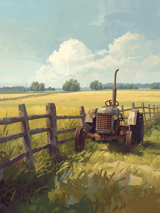 Paint by Number Rustic Tractor by Fence Line – Adult Painting Kit