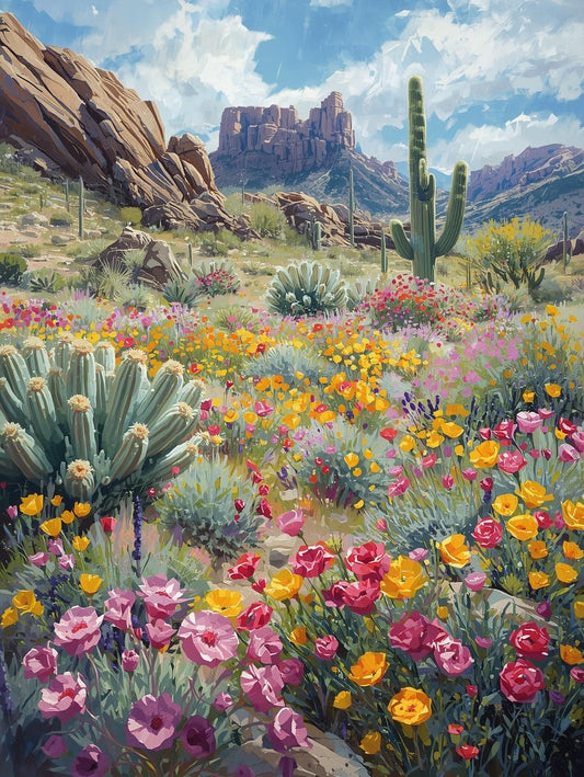 Paint by Number Vibrant Desert Wildflower Landscape – Paint by Number Canvas Kit