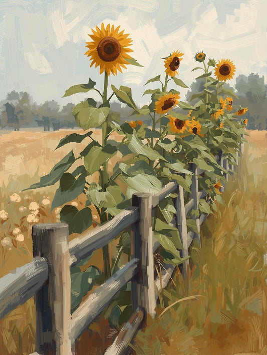 Paint by Number Sunflowers Along Country Fence – Adult Paint by Number Kit