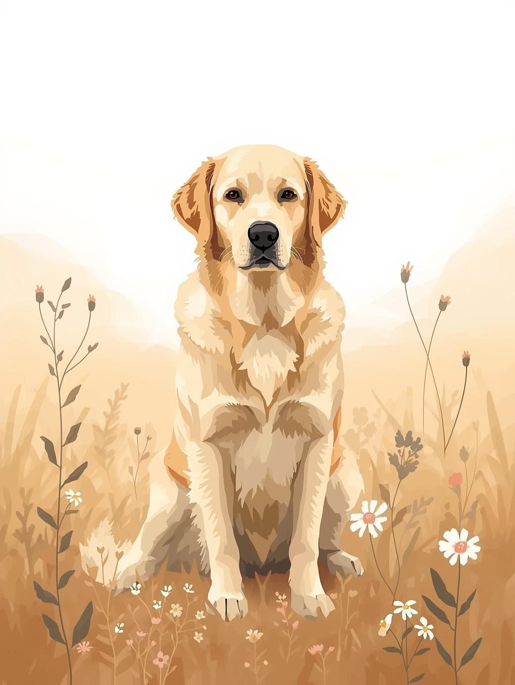 Paint by Number Golden Retriever in Wildflower Field – Paint by Number Kit for Adults
