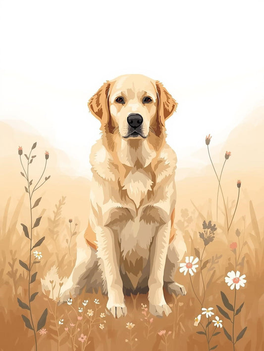Paint by Number Golden Retriever in Wildflower Field – Paint by Number Kit for Adults