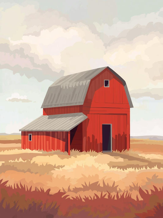 Paint by Number Classic Red Barn in Open Field – Easy Paint Kit for Adults