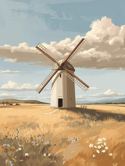 Paint by Number Rustic Windmill in Golden Meadow – Easy Paint Kit for Adults