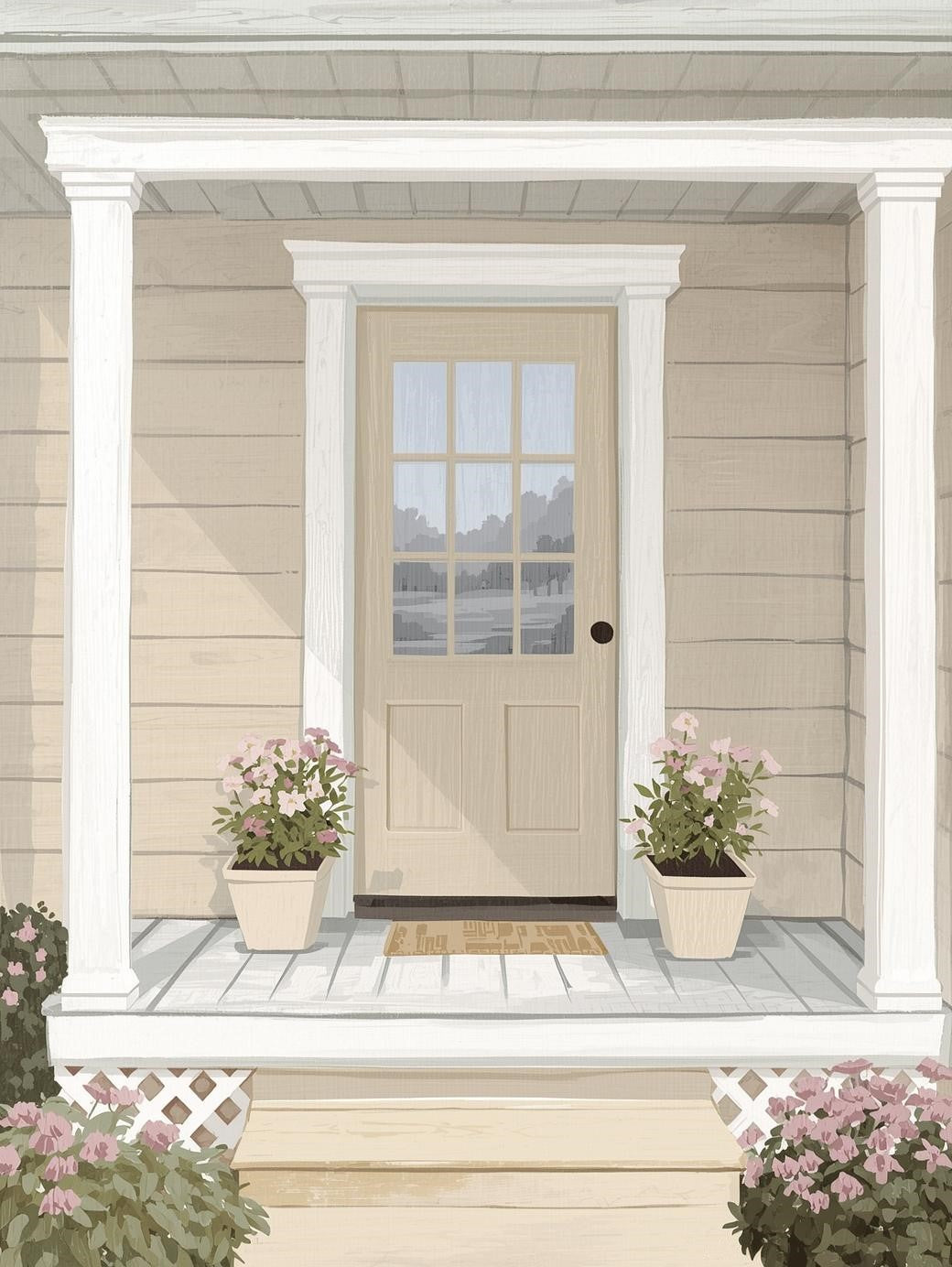 Paint by Number Peaceful Front Porch with Flowers – Easy Paint Kit for Adults