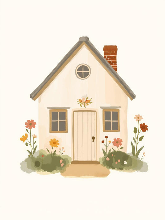 Paint by Number Simple Country Cottage with Flowers – Easy Paint Kit for Adults