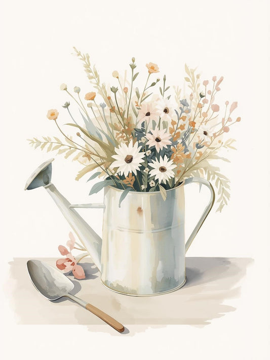 Paint by Number Wildflowers in Watering Can – Paint by Number Kit for Adults