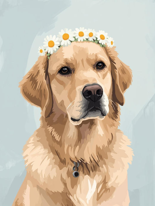 Paint by Number Golden Retriever with Flower Crown – Paint by Number Kit for Adults