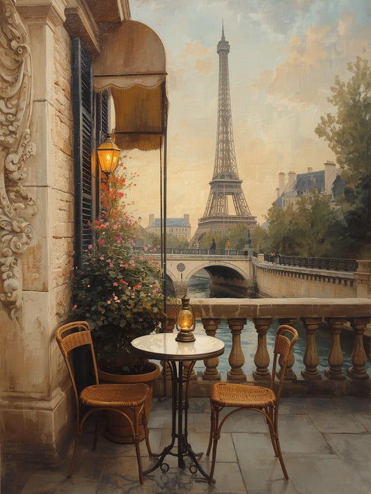 Paint by Number Eiffel Tower Riverside Café View in Paris – Adult DIY Painting Kit