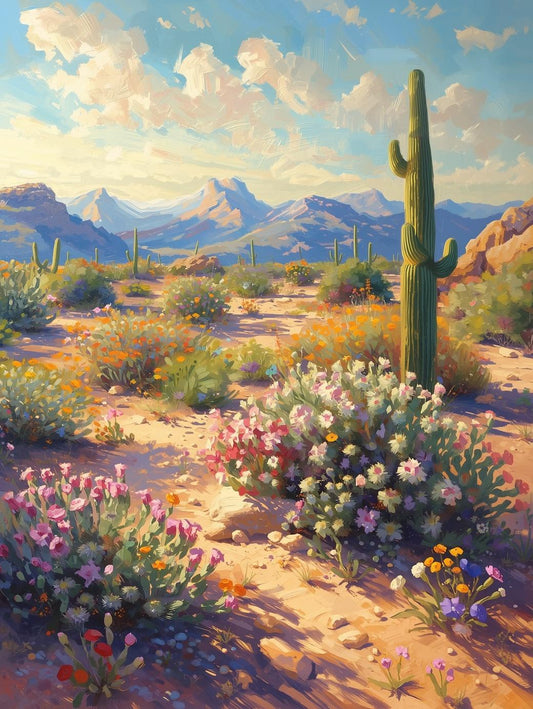 Paint by Number Colorful Desert Scene with Flowering Cactus – Paint by Number Canvas Kit