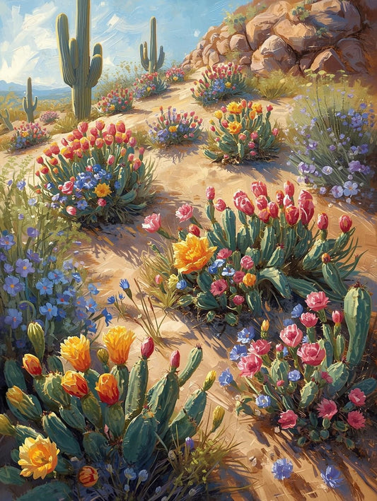 Paint by Number Vibrant Desert Terrain with Blooming Plants – Paint by Number Painting Kit