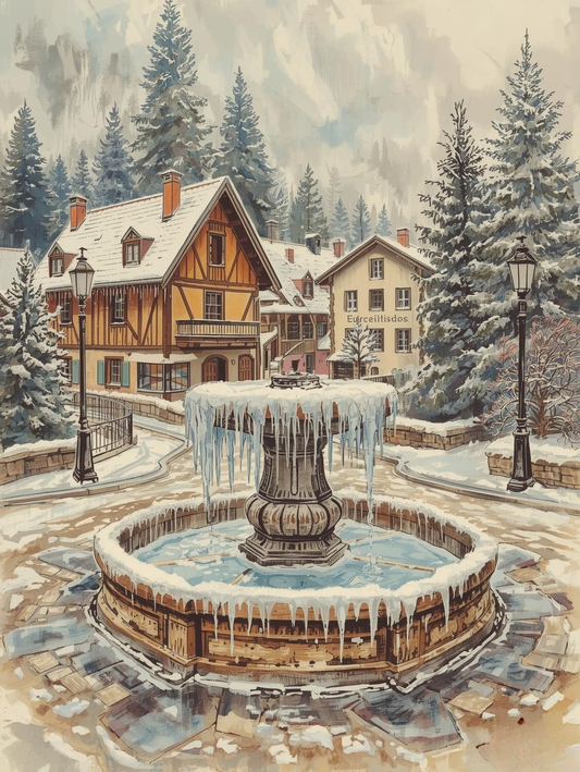 Paint by Number Alpine Village Frozen Fountain