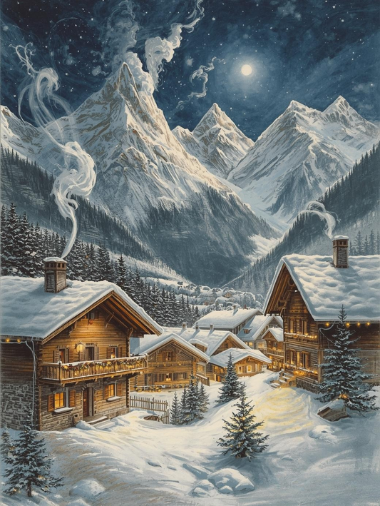Paint by Number Alpine Village Under the Stars