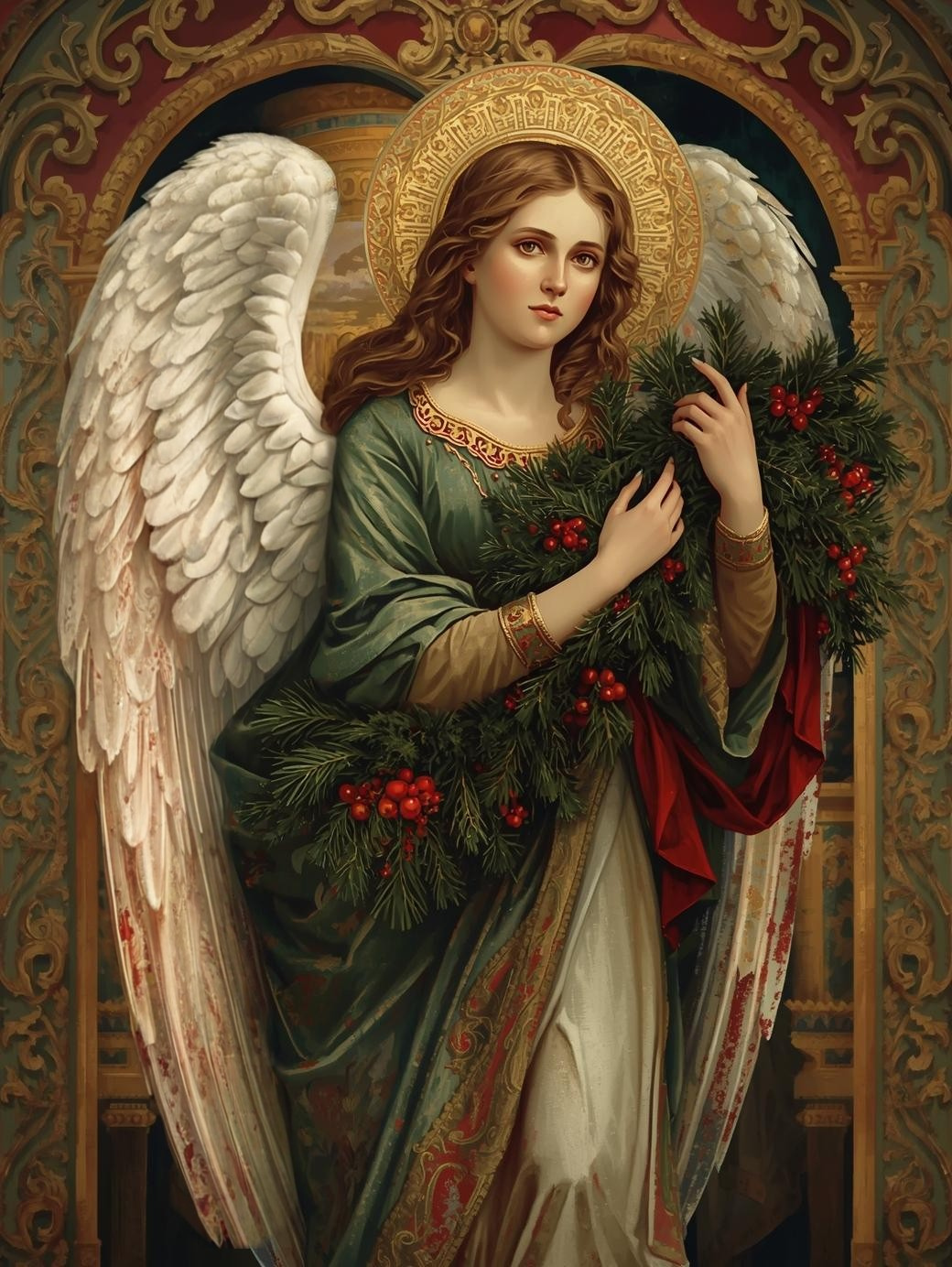 Angel with Green Garland Paint by Number