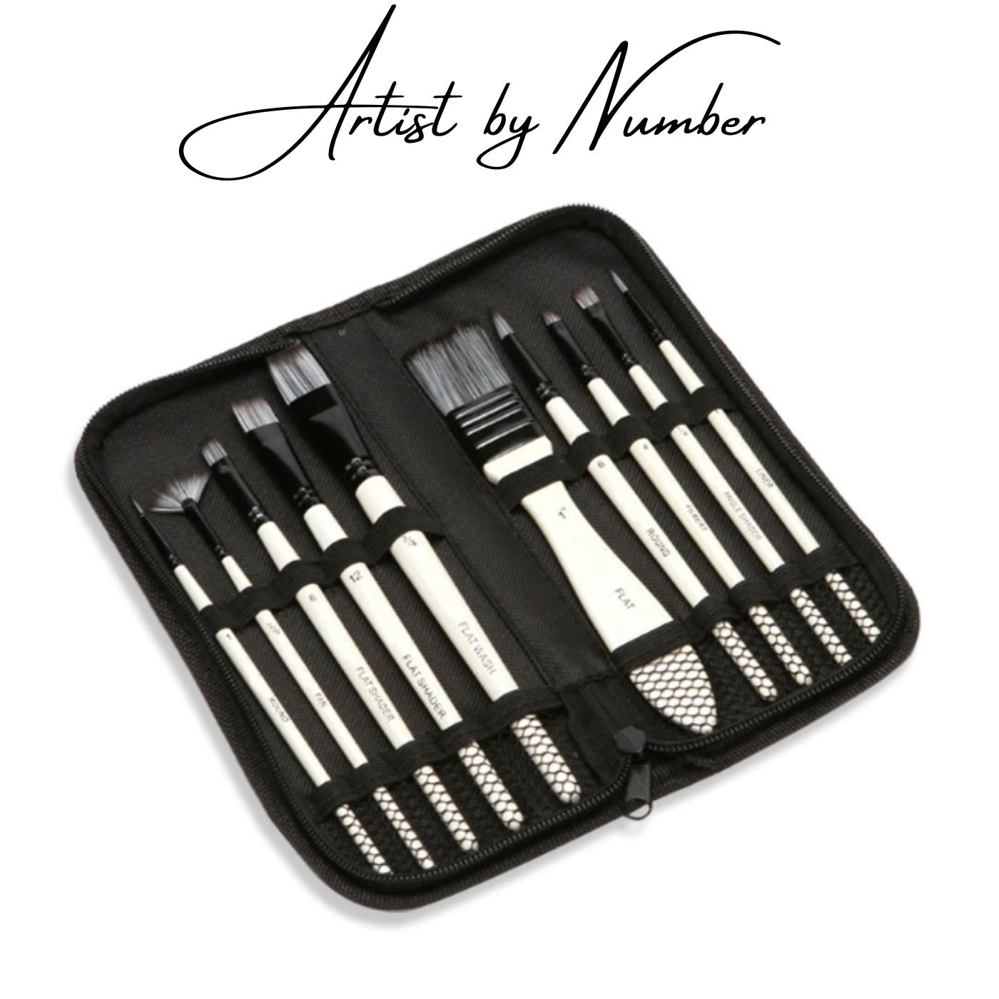 10 Piece Premium Artist Paint Brush Set with Zipper Pouch