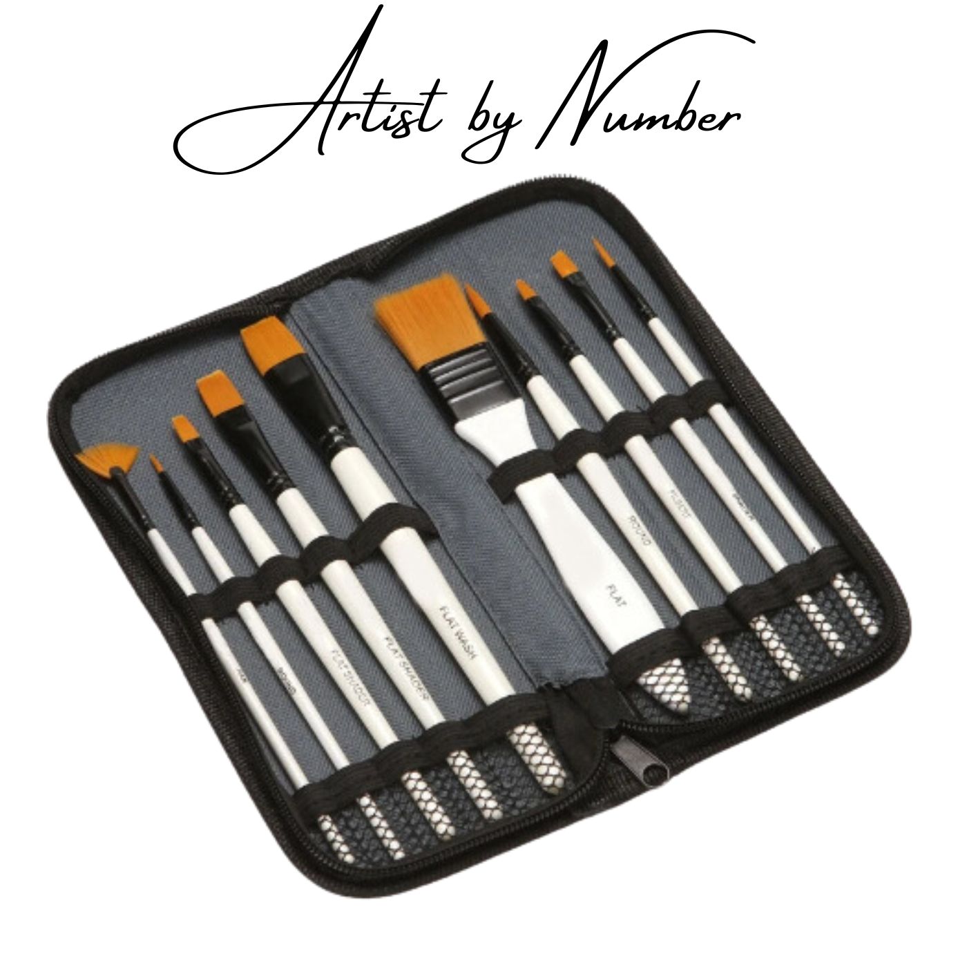 10 Piece Premium Artist Paint Brush Set with Zipper Pouch