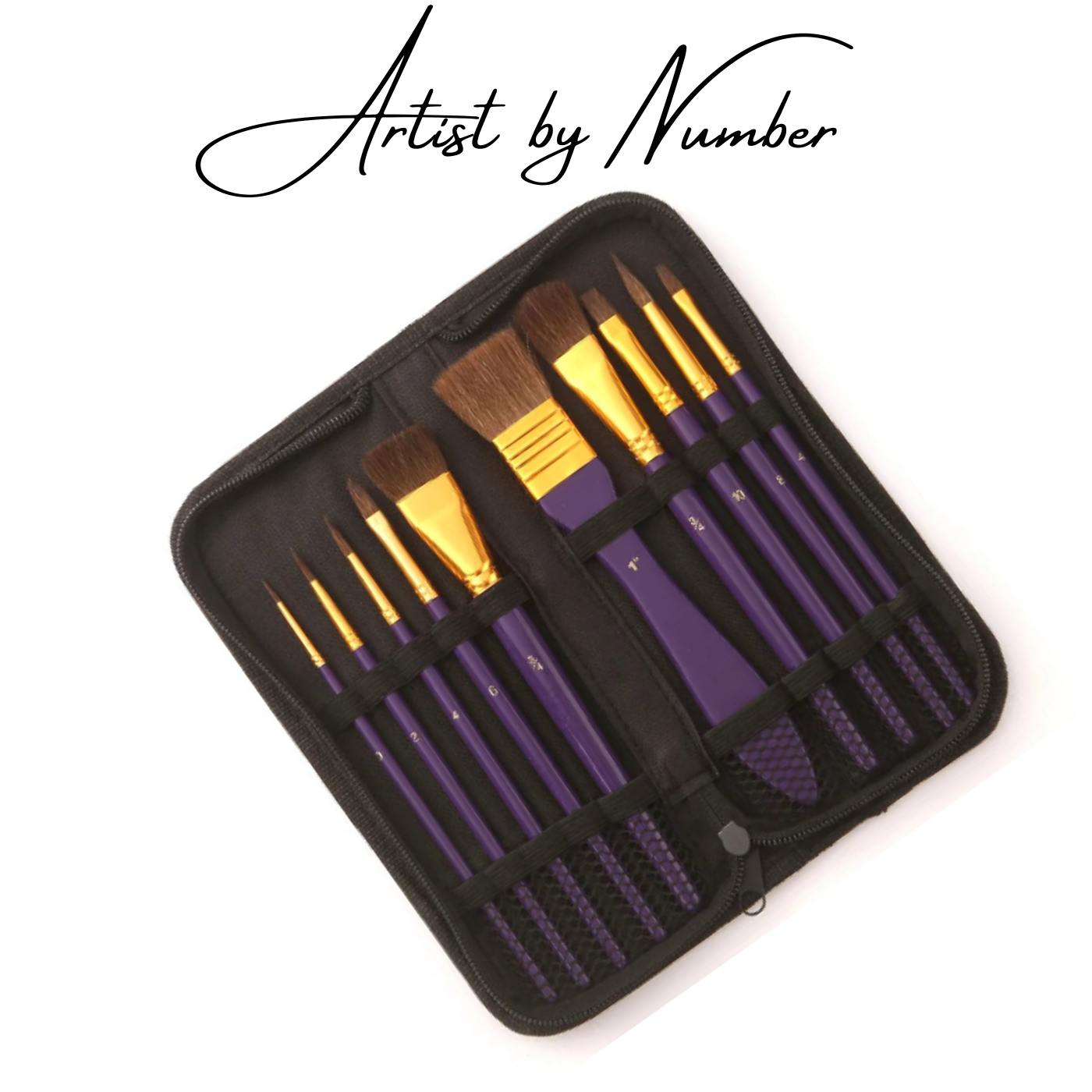 10 Piece Premium Artist Paint Brush Set with Zipper Pouch