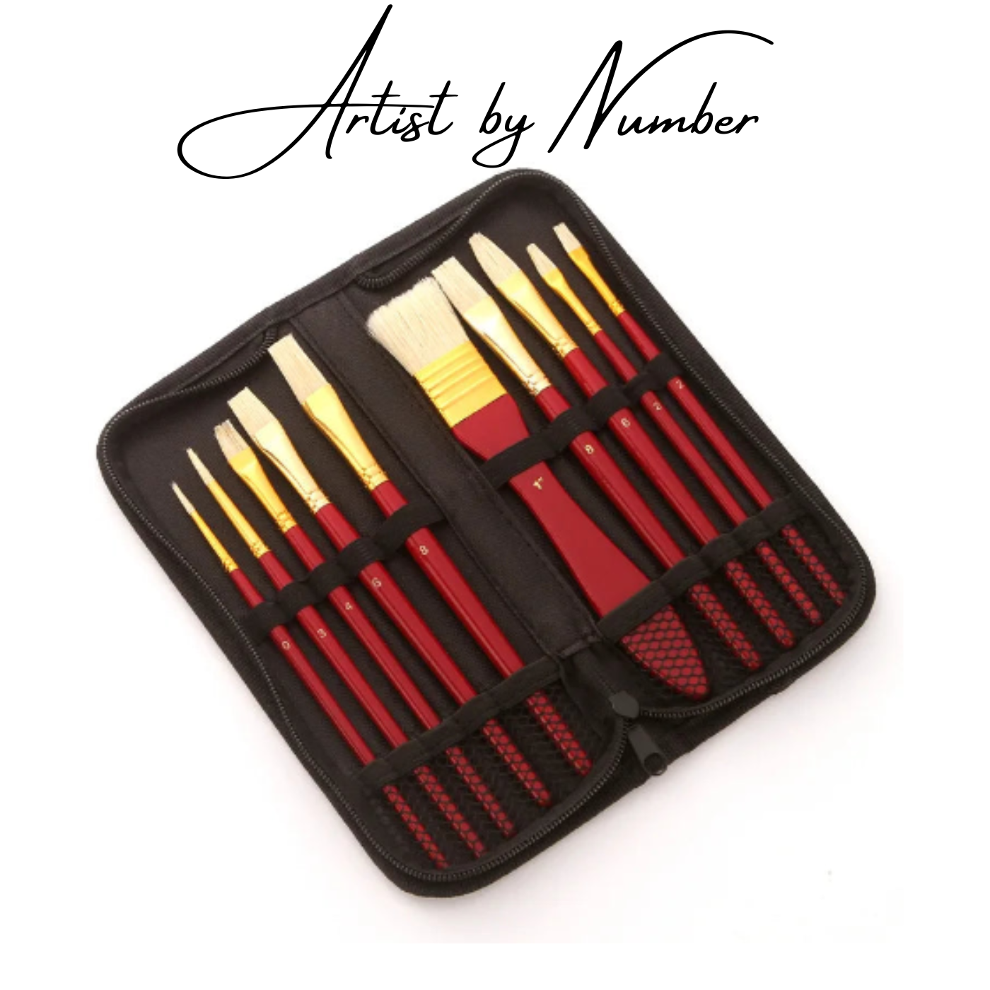 10 Piece Premium Artist Paint Brush Set with Zipper Pouch