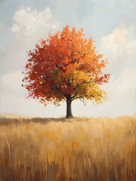 Paint by Number Vibrant Fall Tree – Warm Meadow Landscape Paint by Number Kit for Adults