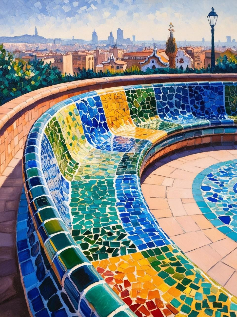 Paint By Number Barcelona’s Park Güell Mosaic Benches