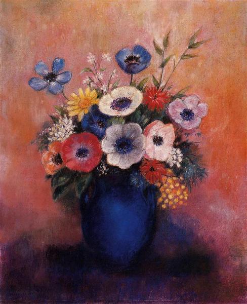 Paint by Number Bouquet of Flowers in a Blue Vase - Odilon Redon