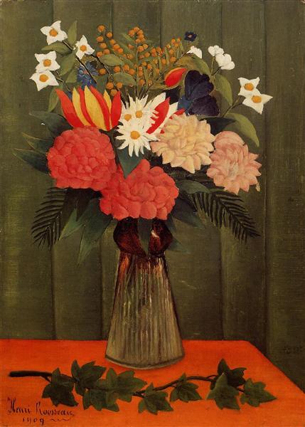Paint by Number Bouquet of Flowers with an Ivy Branch - Henri Rousseau
