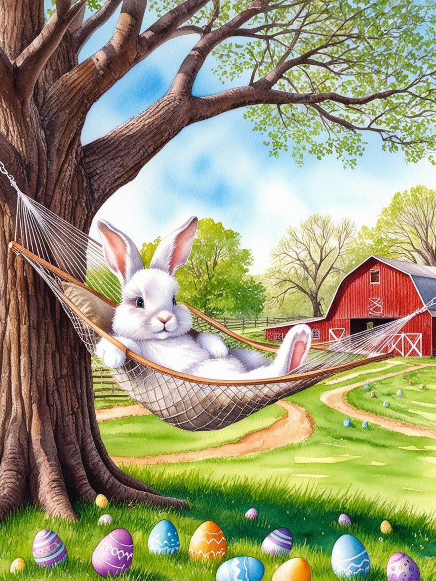 Paint By Number Bunny Resting in a Hammock