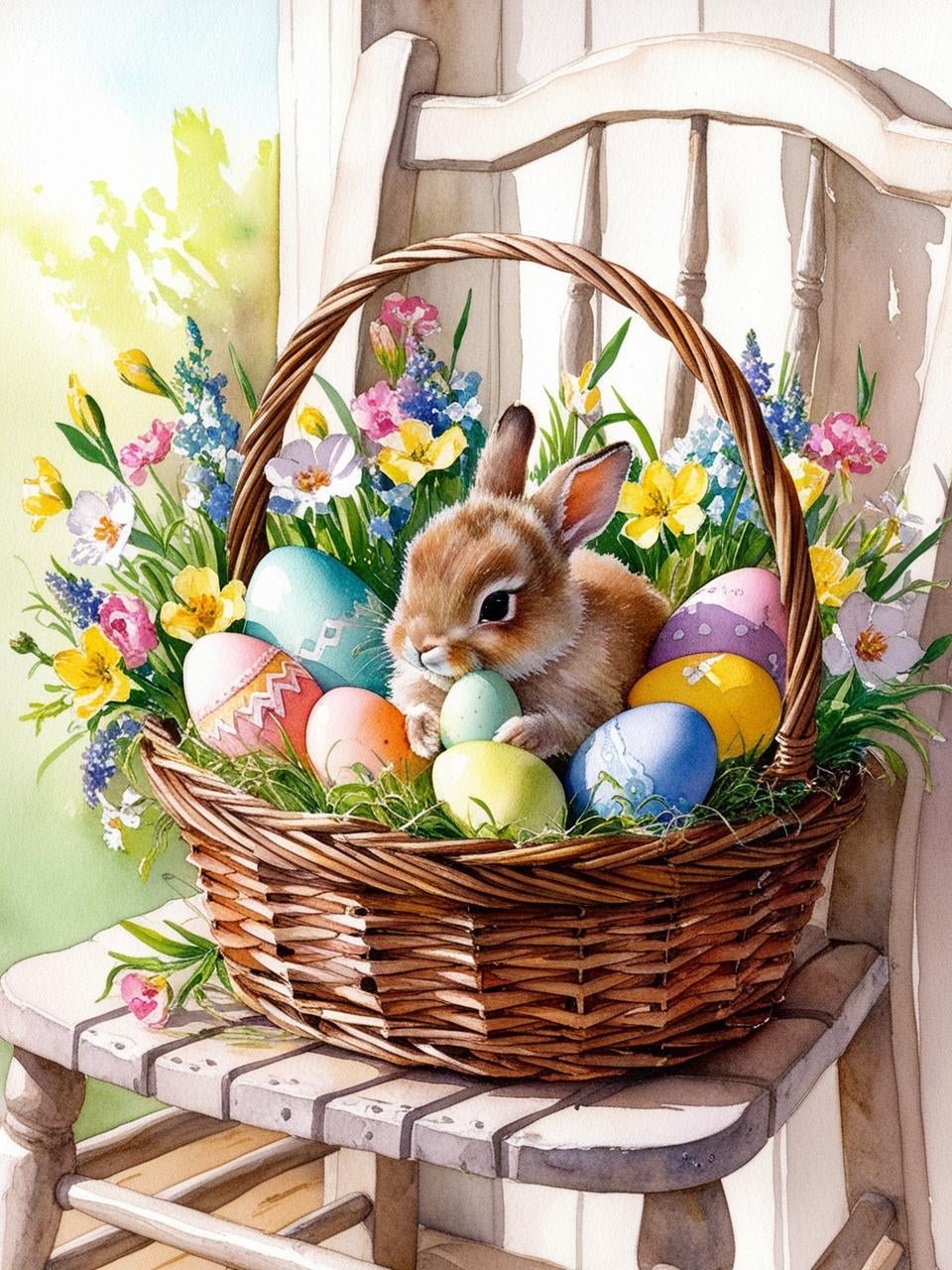 Paint By Number Bunny in a Basket