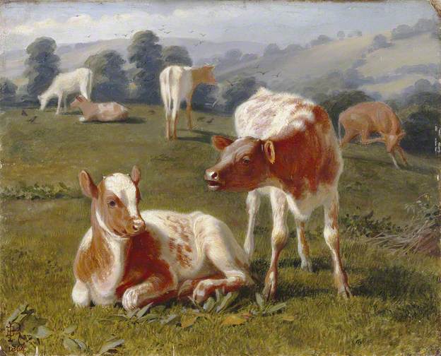 Calves in a Meadow  Paint by Number- Briton Riviere