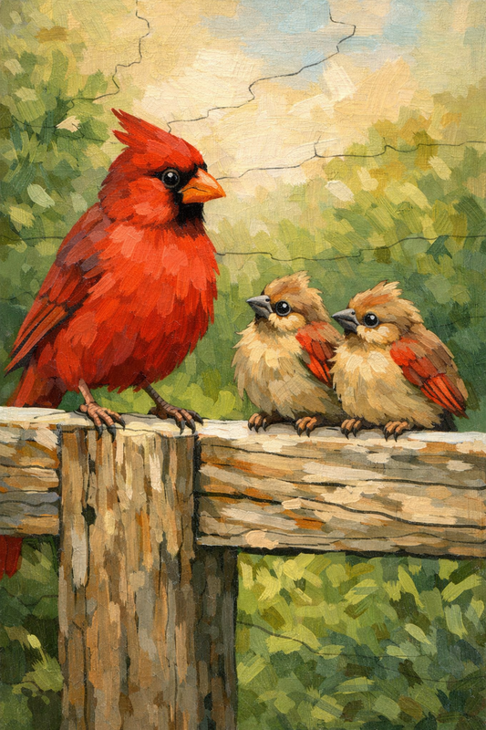 Paint by Number Cardinals on Wooden Fence Rail – Rustic Wildlife DIY Paint Kit for Adults