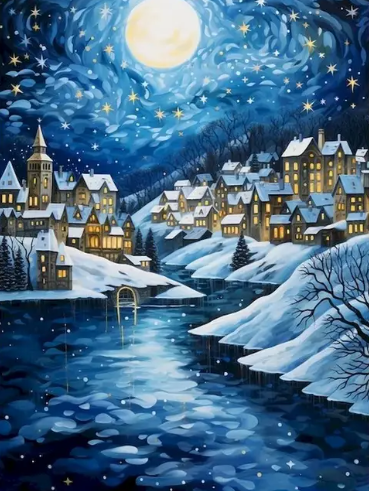 Paint by Number Celestial Village Moonlight