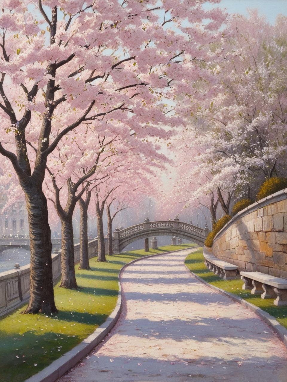 Paint By Number Cherry Blossom Path in a Historic City Park