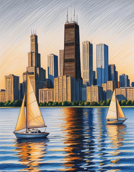 Paint By Number Chicago Skyline with Lake Michigan