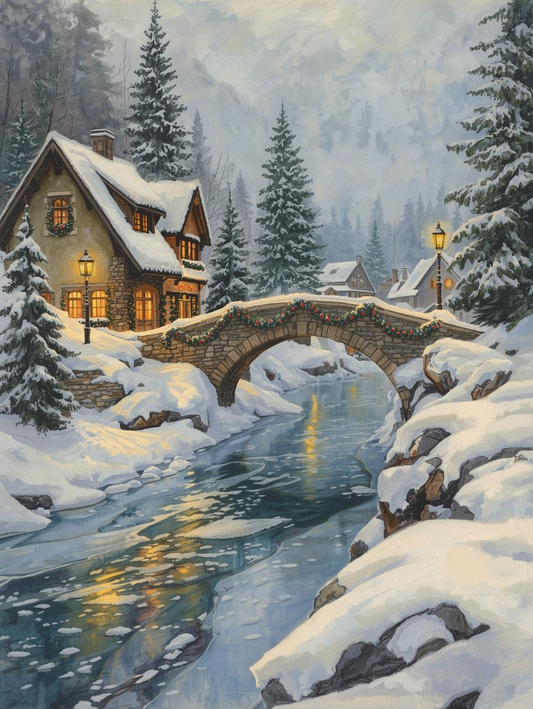 Paint by Number Christmas Bridge Over Alpine Stream