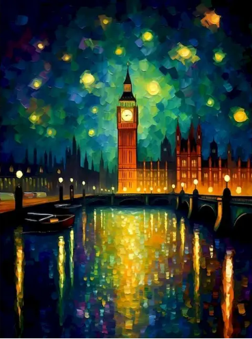 Clock Tower by the Water Paint by Number