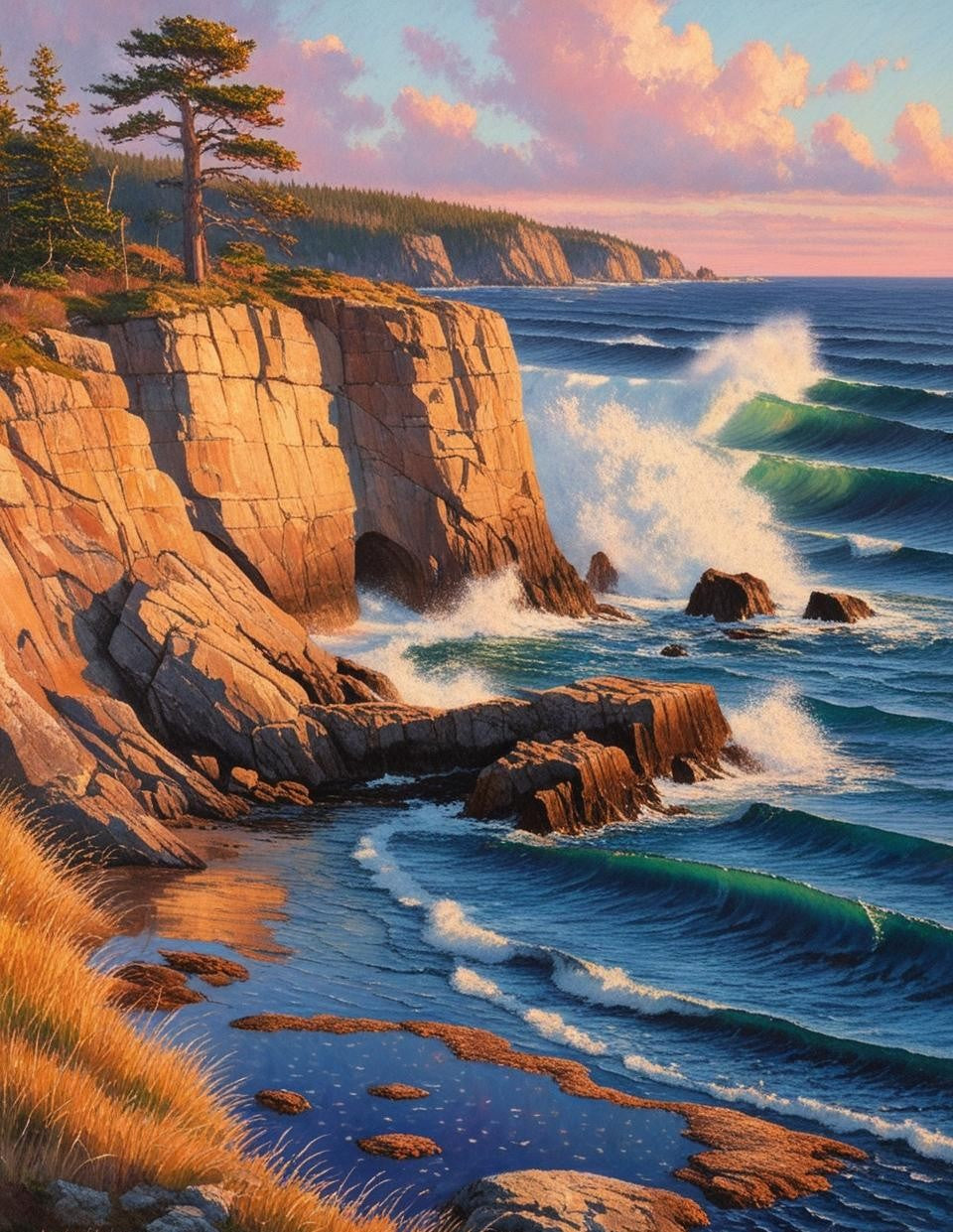 Paint by Number Acadia National Park (Maine) – Coastal Sunrise Over Rocky Cliffs