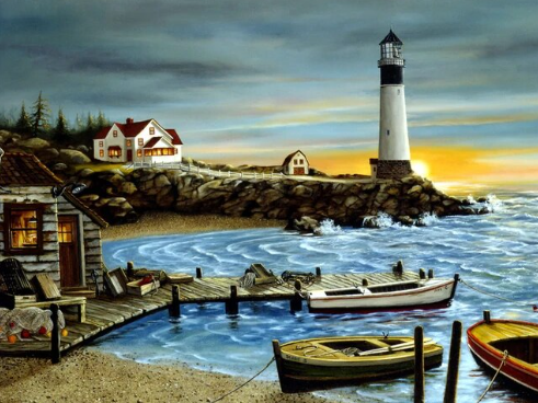 Coastal Whispers Lighthouse Paint by Number