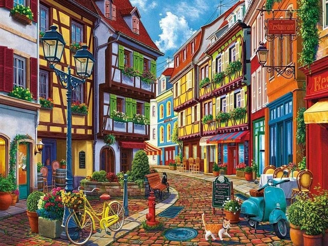 Cobblestone Alleyway Diamond Painting