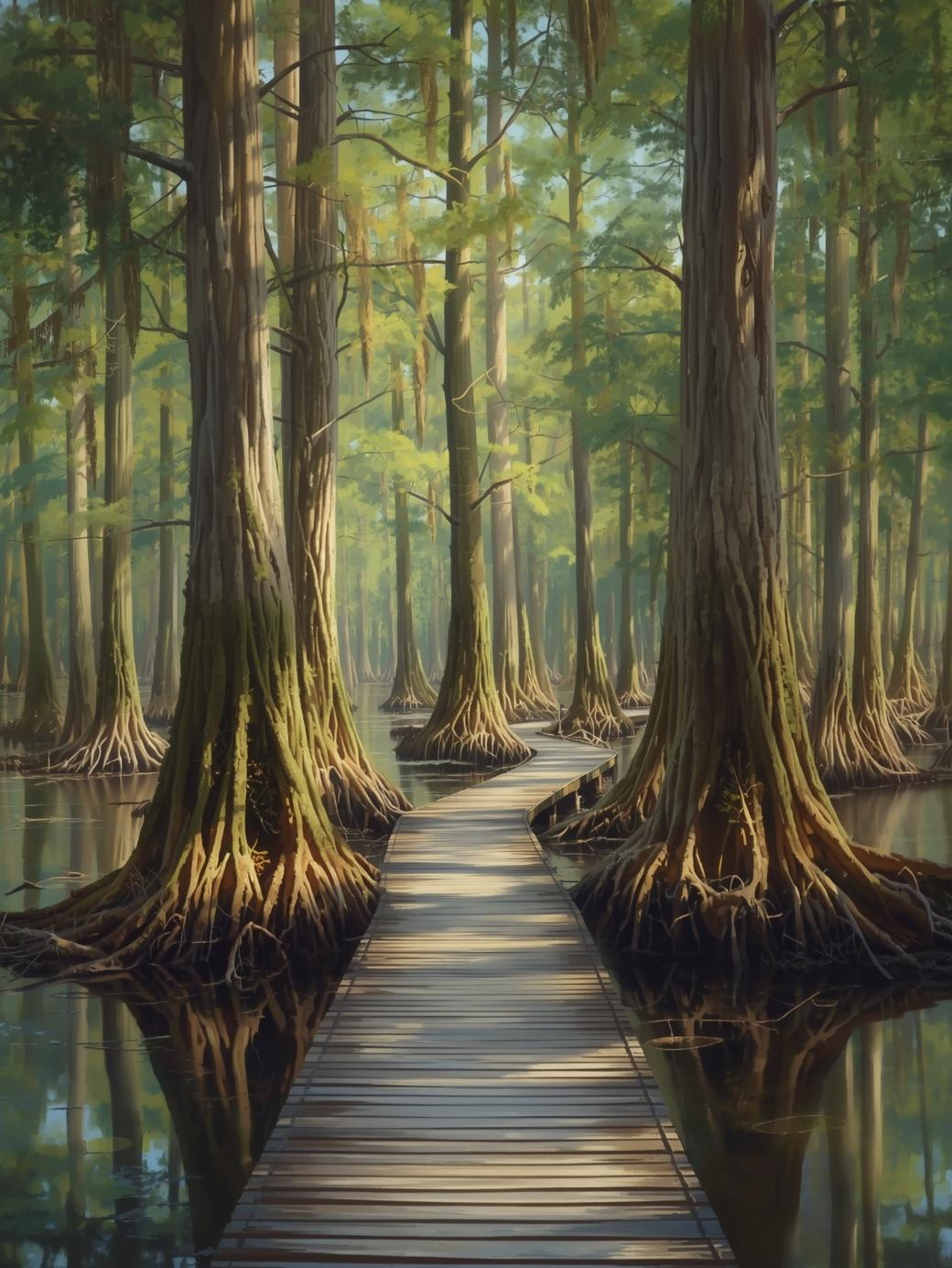 Congaree National Park (South Carolina) – – Boardwalk & Cypress Forest Paint by Number