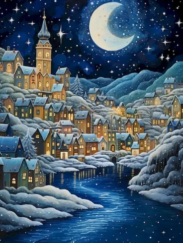 Paint by Number Crescent Moonlight Townscape
