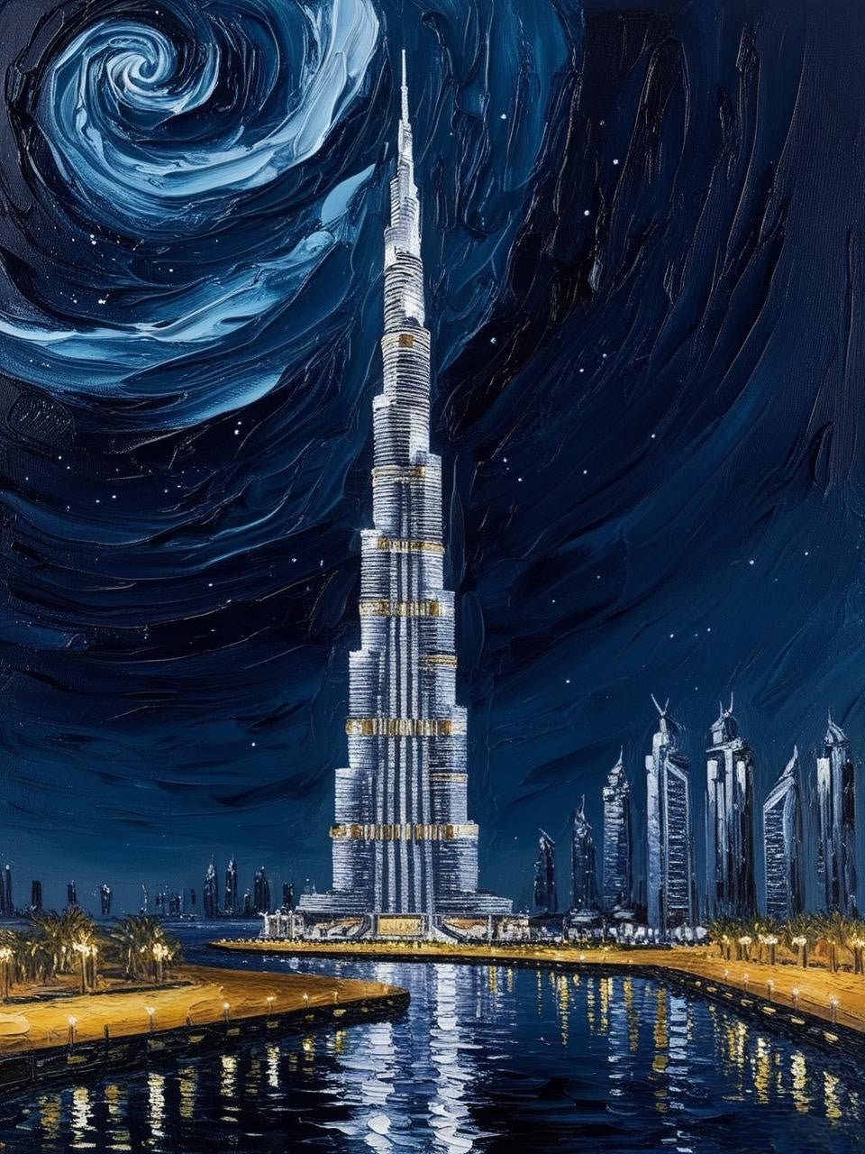 Paint By Number Dubai’s Skyline Against a Star-Filled Sky