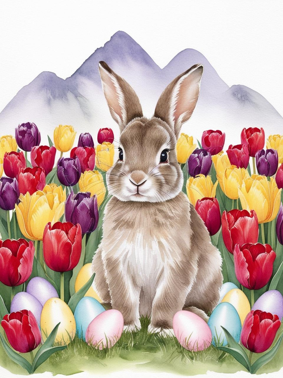 Paint By Number Easter Bunny Among the Tulips